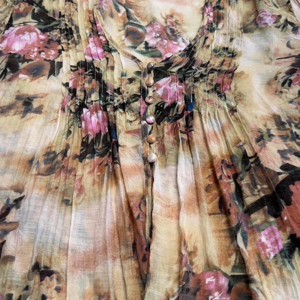 Floral Boho Lace Trim Blouse Top Women’s Medium Fairy Cottage Romantic Summer - Picture 2 of 8